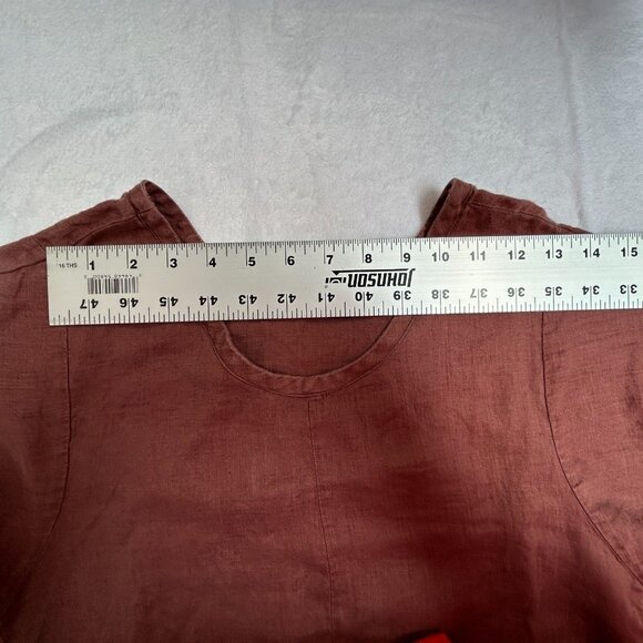 Tancredi & Morgen Women's Shift Midi Dress 3/4 Sleeve Brown Pockets Side Slit L - Picture 4 of 6